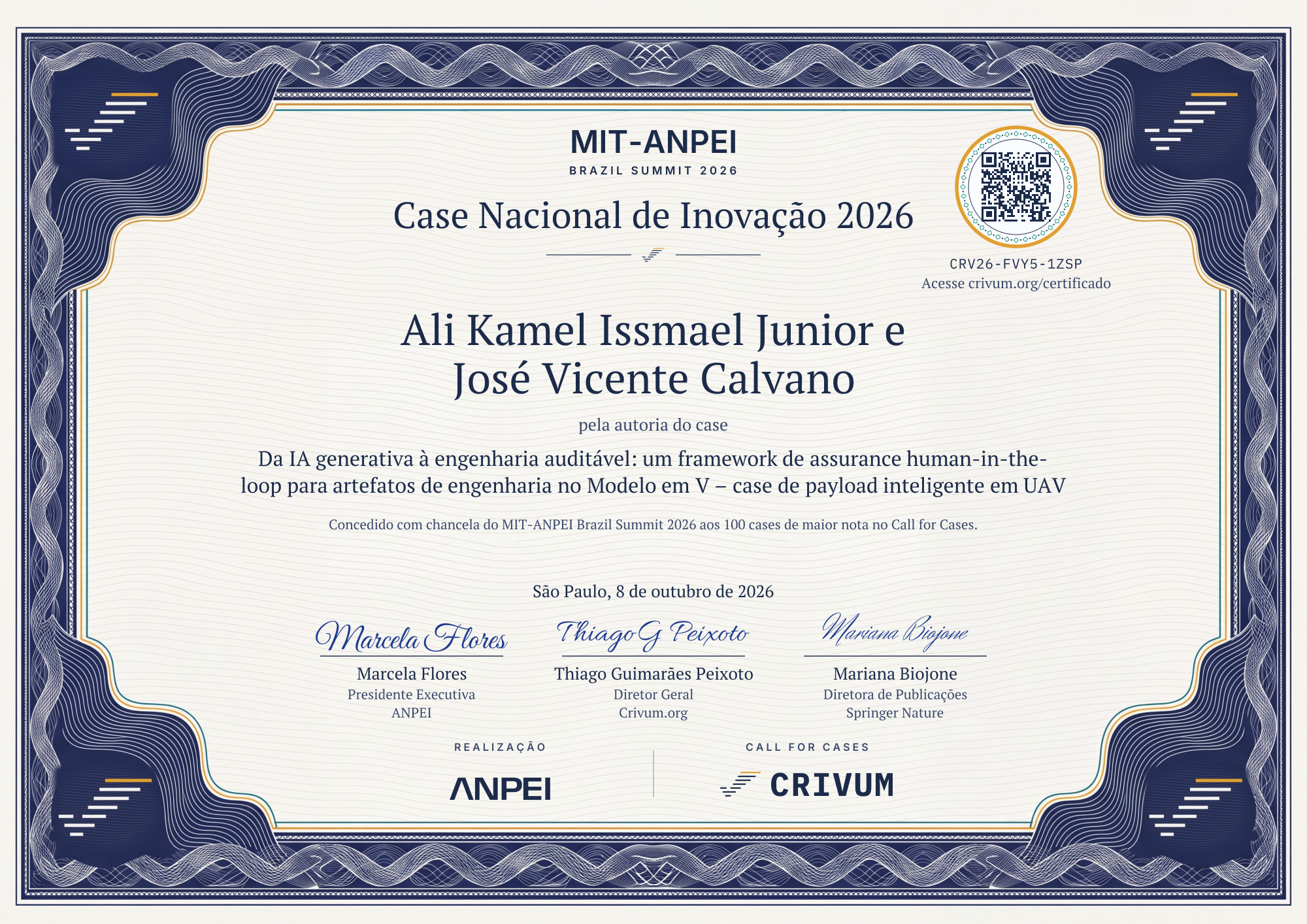 Certificado de Case Nacional de Inovação 2026 de Ali Kamel Issmael Junior