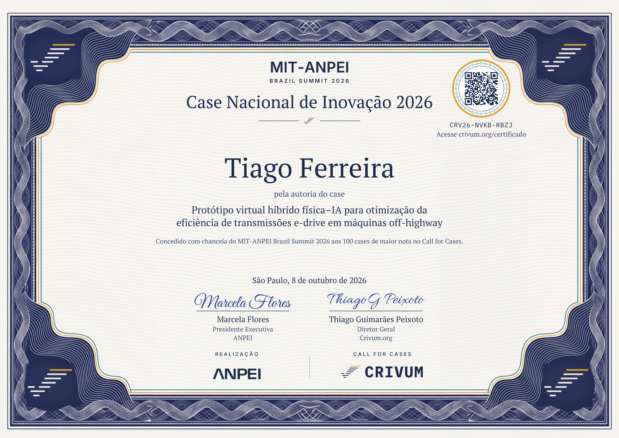 Certificado de Case Nacional de Inovação 2026 de Tiago Ferreira