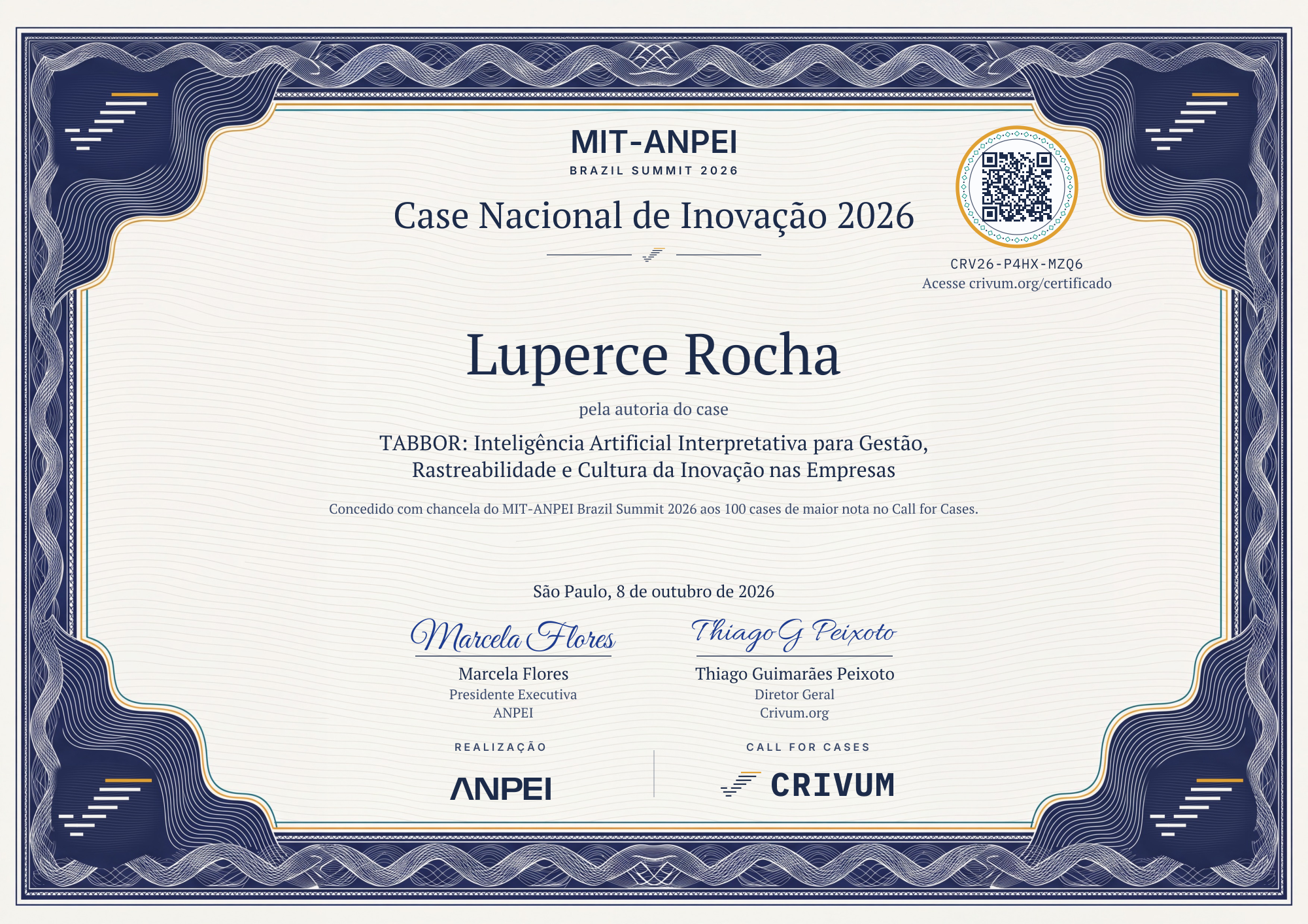 Certificado de Case Nacional de Inovação 2026 de Luperce Rocha