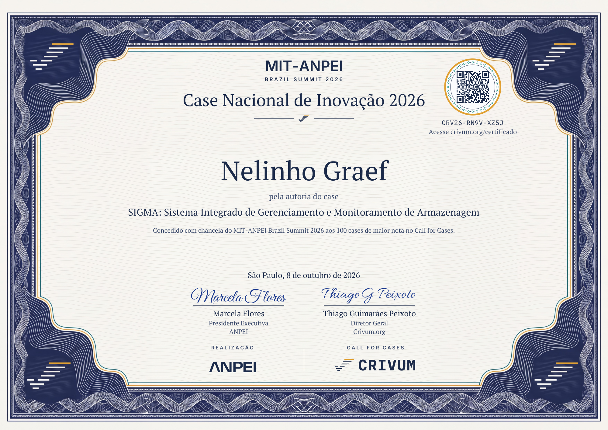 Certificado de Case Nacional de Inovação 2026 de Nelinho Graef