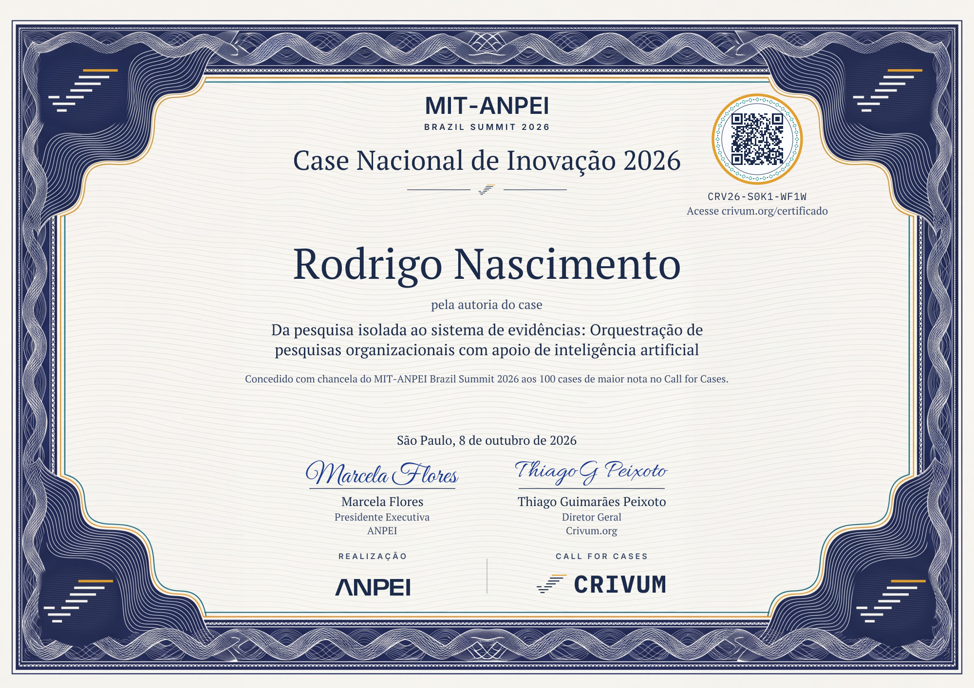 Certificado de Case Nacional de Inovação 2026 de Rodrigo Nascimento