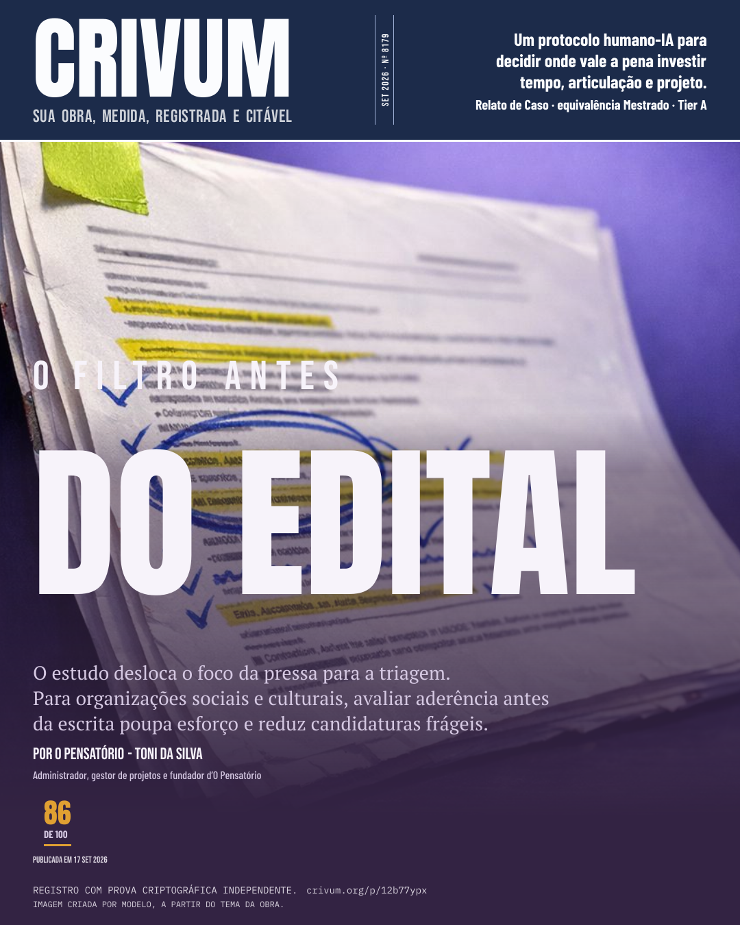 Capa de revista da obra Radar 1D1E: parceria cognitiva humano-IA para transformar oportunidades de fomento em decisões estratégicas e projetos submetíveis