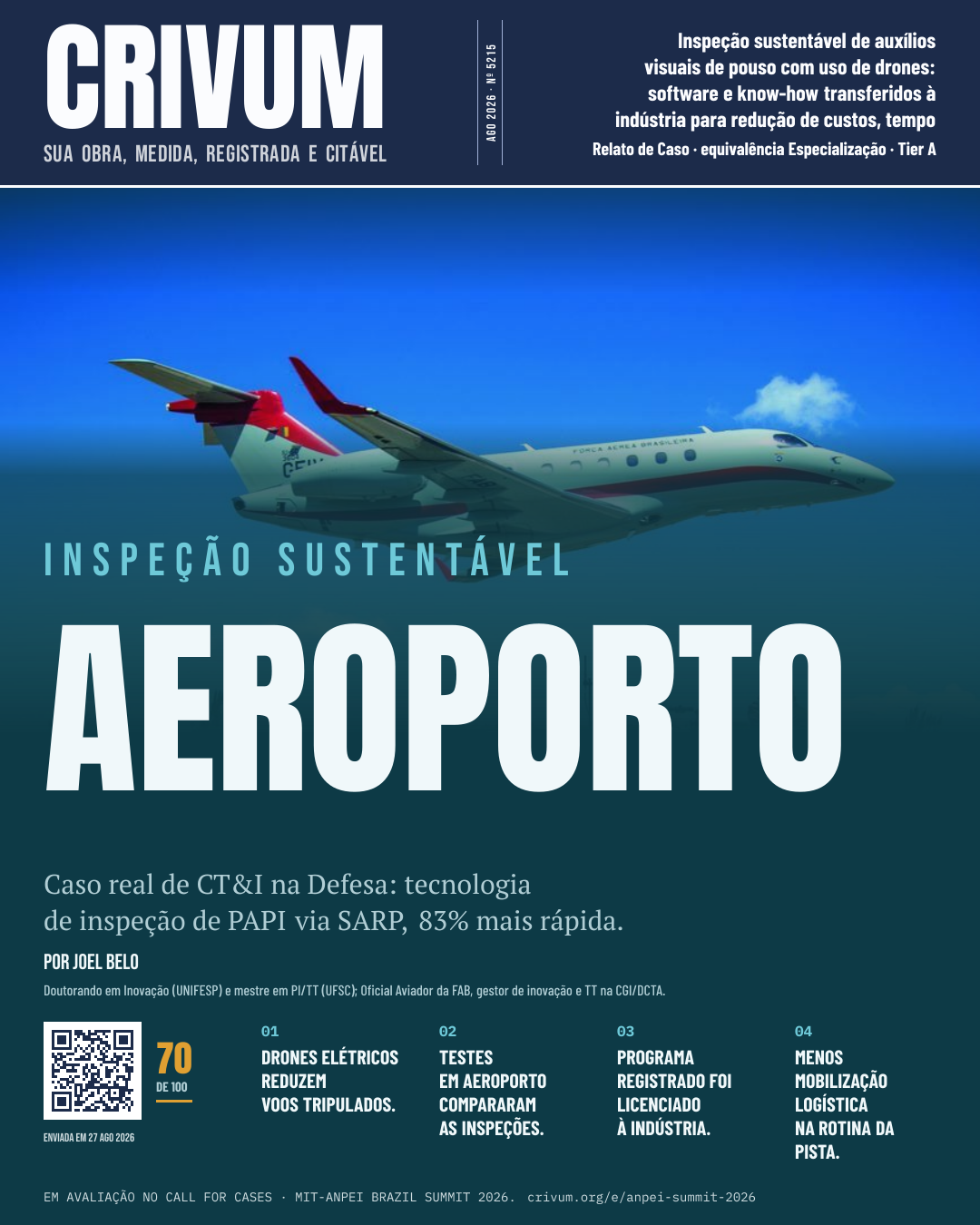 Capa de revista da obra Inspeção sustentável de auxílios visuais de pouso com uso de drones: software e know-how transferidos à indústria para redução de custos, tempo operacional e emissões diretas na infraestrutura aeroportuária