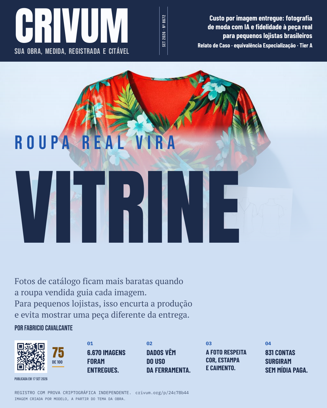 Capa de revista da obra Custo por imagem entregue: fotografia de moda com IA e fidelidade à peça real para pequenos lojistas brasileiros