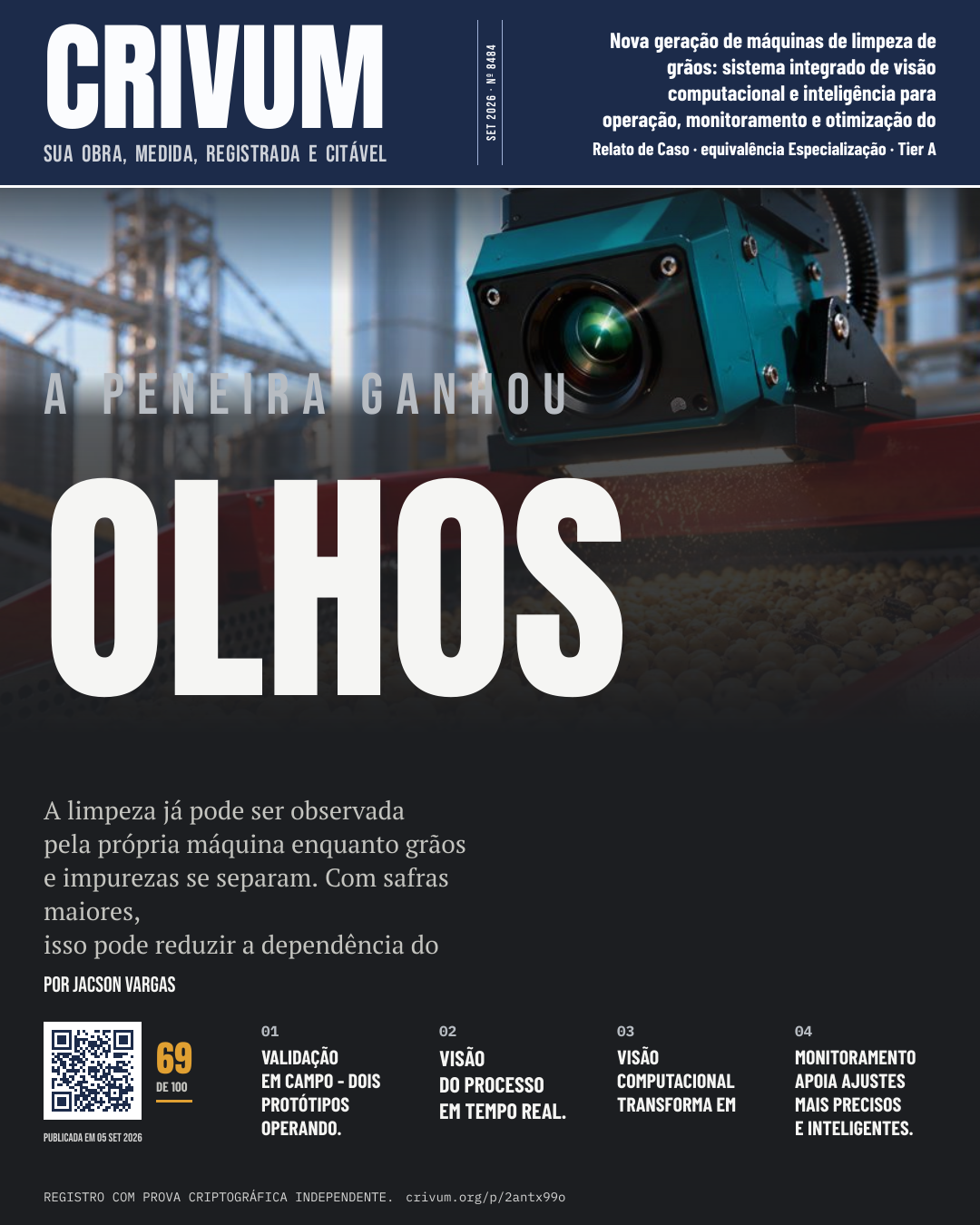 Capa de revista da obra Nova geração de máquinas de limpeza de grãos: sistema integrado de visão computacional e inteligência para operação, monitoramento e otimização do processo em limpeza de grãos