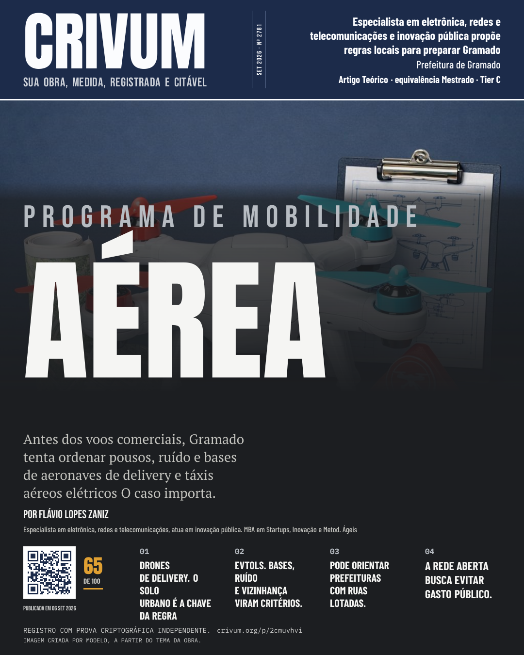 Capa de revista da obra Marco Regulatório e Governança Pública para Mobilidade Aérea Avançada (PMMAA): Modelo de Ordenamento Territorial e Rede Neutra em Gramado/RS