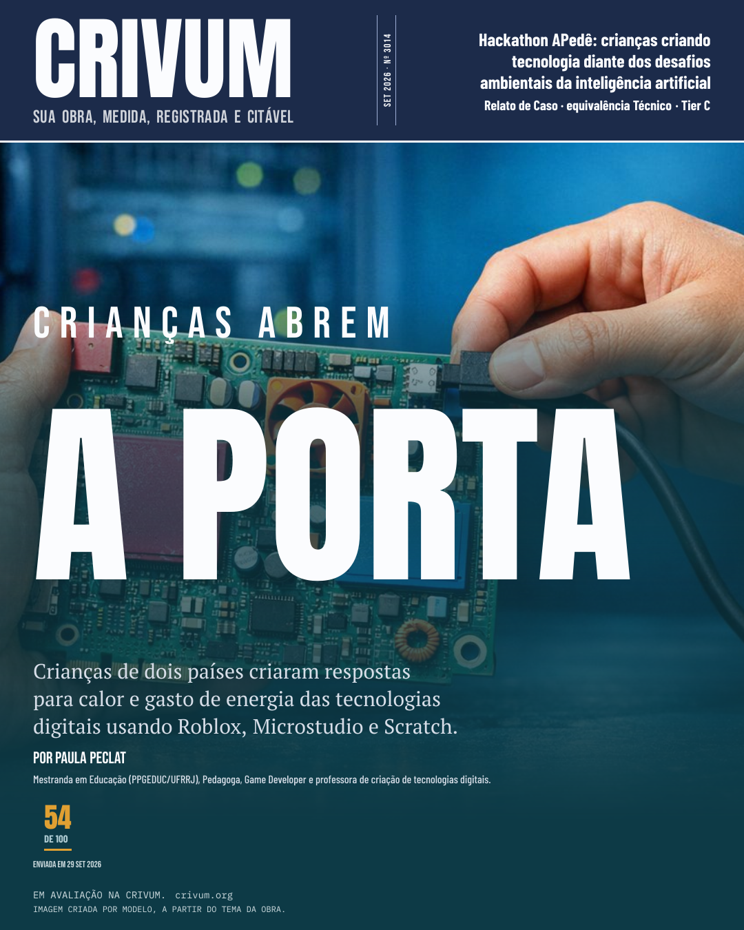 Capa de revista da obra Hackathon APedê: crianças criando tecnologia diante dos desafios ambientais da inteligência artificial
