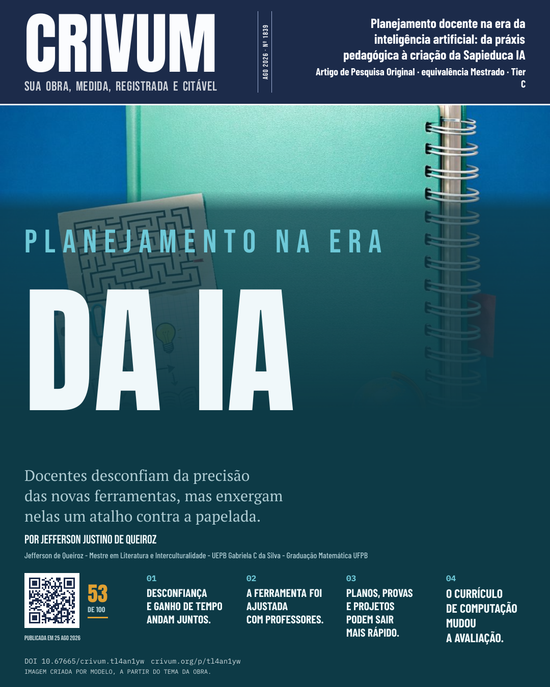 Capa de revista da obra Planejamento docente na era da inteligência artificial: da práxis pedagógica à criação da Sapieduca IA